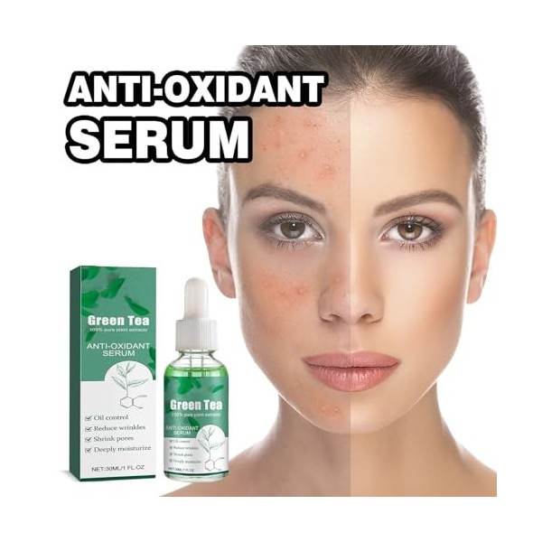 2PCS Essence Pour Sérums Et Fluides For Thé Vert, Essence Antioxydante pour le Visage, Sérum de Peau Claire au Thé Vert, Text