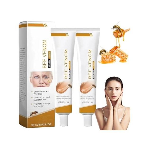 2PCS Crème au Venin d’Abeille,Crème Anti-Rides Visage & Cou,C-rème Hydratante Anti-Âge Raffermissante Naturelle,20g,Soins Vis
