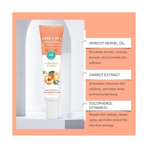 Soin Visage Bonne Mine 2-en-1 à lAbricot Bio 40ml, 2-in-1 Antioxidant Moisturizing Cream, Reduce Wrinkle Moisturizing Cream, ...