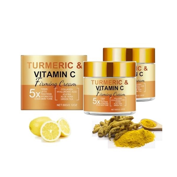 Crème pour le visage au curcuma à la vitamine C – Puissante crème pour le visage 10 % de vitamine C contre les taches sombres...