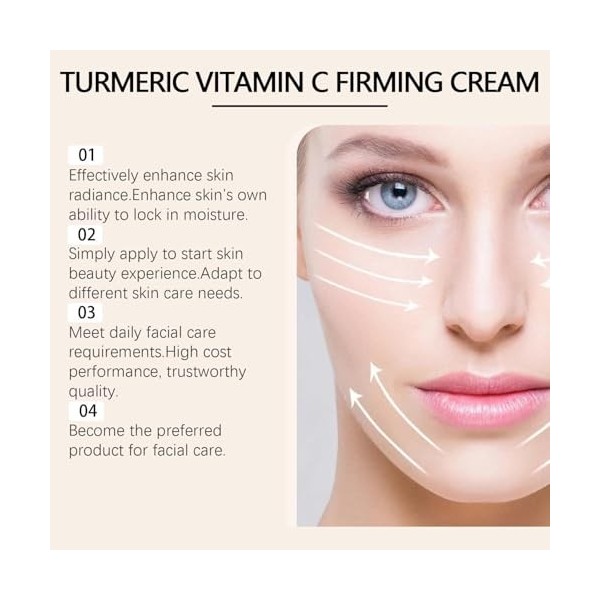 Crème pour le visage au curcuma à la vitamine C – Puissante crème pour le visage 10 % de vitamine C contre les taches sombres...