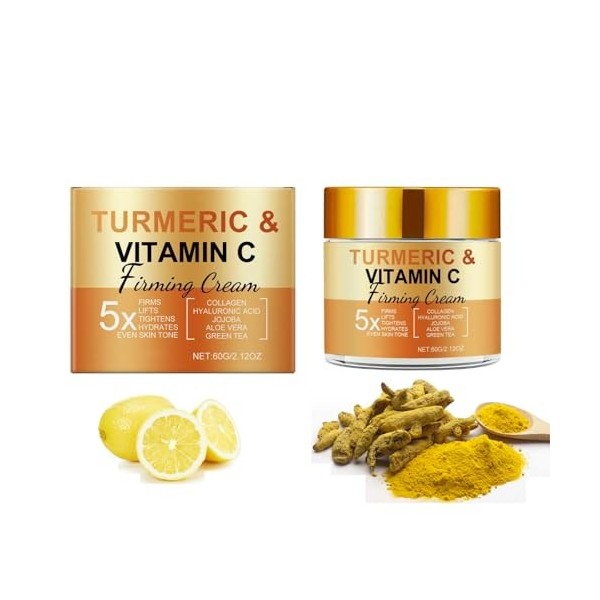 Crème pour le visage au curcuma à la vitamine C – Puissante crème pour le visage 10 % de vitamine C contre les taches sombres...