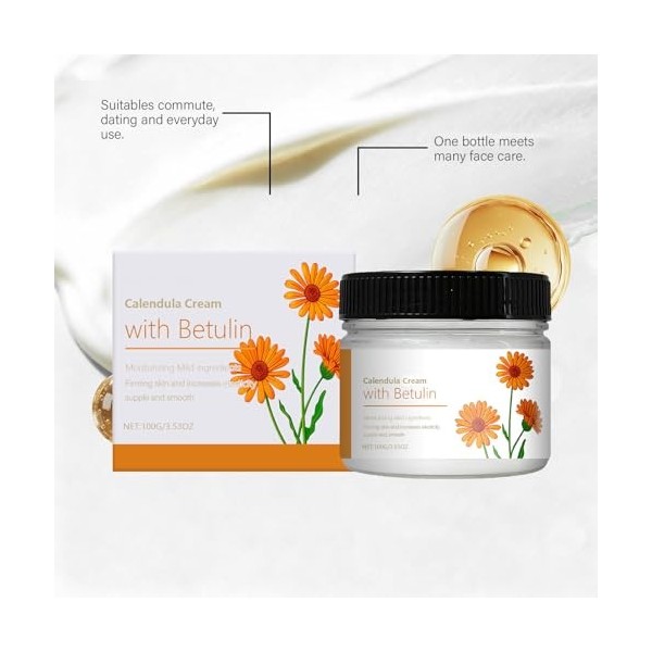 Crème hydratante visage au calendula, soin apaisant et doux pour peaux sensibles, irritées et sèches, baume hydratant non gra...