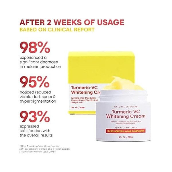 Tumeric-Vc Lot de 2 crèmes blanchissantes, crème éclaircissante pour le visage, le corps, les taches sombres, les taches de v...