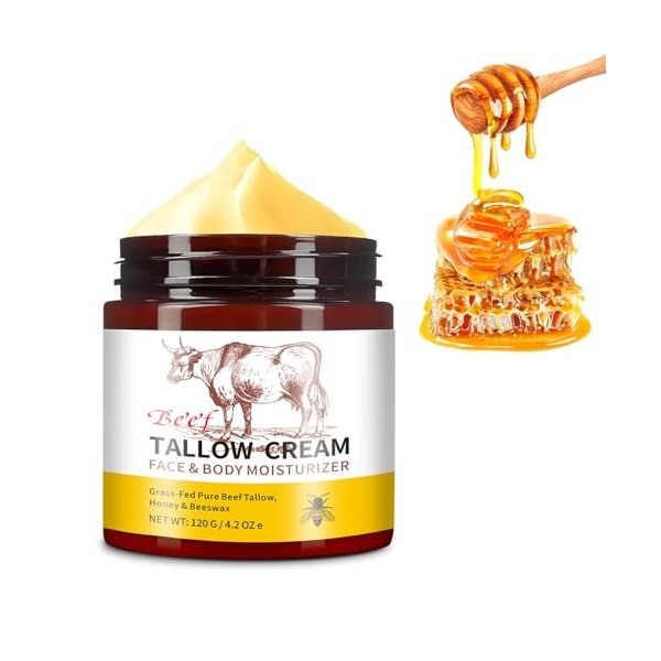 Ziyonix Beef Tallow for Skin, Tallow and Honey Balm Beef Tallow Crème pour Soin de la Peau Soins de la Peau au Suif de Bœuf B