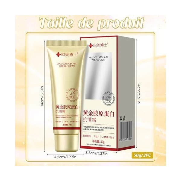 Creme Collagene Visage Doré 50g,Crème anti-rides au collagène doré,Creme Collagene Visage,Creme collagene visage,Hydratant po...
