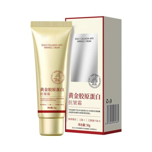 Creme Collagene Visage Doré 50g,Crème anti-rides au collagène doré,Creme Collagene Visage,Creme collagene visage,Hydratant po...