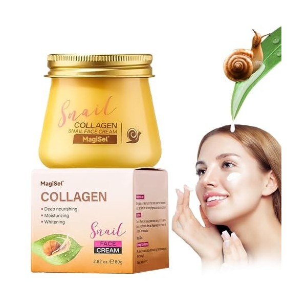 Crème de Collagène à l’Extrait d’Escargot, Crème De Collagène, 80g Crema Anti-Rides Hydratante Visage, Améliore l’Élasticité,