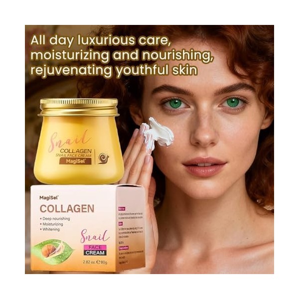 Crème de Collagène à l’Extrait d’Escargot, Crème De Collagène, 80g Crema Anti-Rides Hydratante Visage, Améliore l’Élasticité,