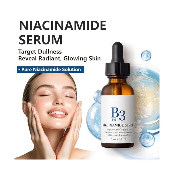 Serum Niacinamide, Niacinamide 10% + Zinc 1%, Serum Visage Anti Imperfection, Réduit Pores Dilatés Visage, Réduit le Teint Te