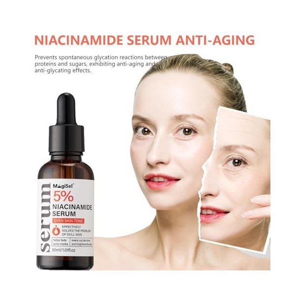 Niacinamide Sérum Visage pour, Hydratant Anti-Âge du Essence,Sérum Rides pour le, Essence Naturelle Anti-rides, 30ml
