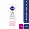 NIVEA Soin De Jour 24H Hydratant Nourrissant FPS15 2 x 50 ml , crème hydratante visage enrichie en beurre de karité, soin vi ...