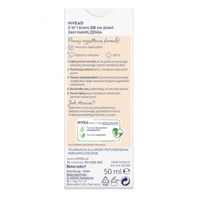 Nivea BB Crème de jour 5 en 1 24 heures Hydratation Légère Type de peau SPF 15 50 ml