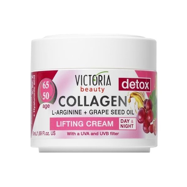 Victoria Beauty Crème au collagène, crème raffermissante pour le visage à lhuile de pépins de raisin, niacinamide, L-arginin