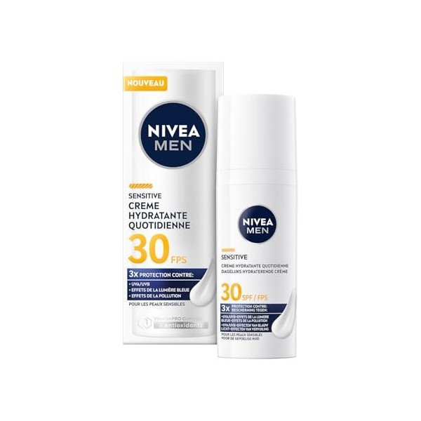 NIVEA MEN - Crème Hydratante Visage Quotidienne FPS 30 - Protection UVA/UVB, Lumière Bleue & Pollution - Boost DHydratation 