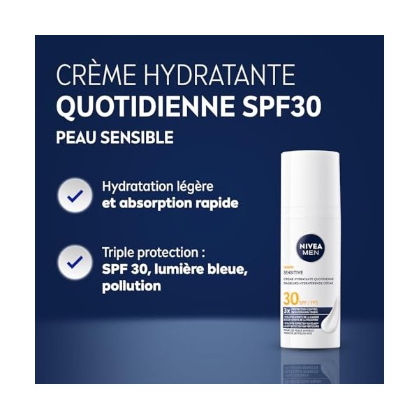 NIVEA MEN - Crème Hydratante Visage Quotidienne FPS 30 - Protection UVA/UVB, Lumière Bleue & Pollution - Boost DHydratation 