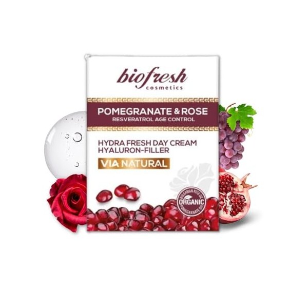 Biofresh cosmetics Via Natural crème de jour hyaluron - filler à lhuile de grenade et de rose,resvératrol,anti-âge,day cream