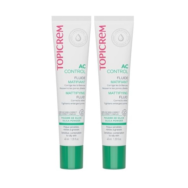 Topicrem - AC CONTROL Fluide Matifiant - Soin Visage Anti Sébum, Anti Brillance - Matifie le Teint 12h, Resserre les Pores - ...
