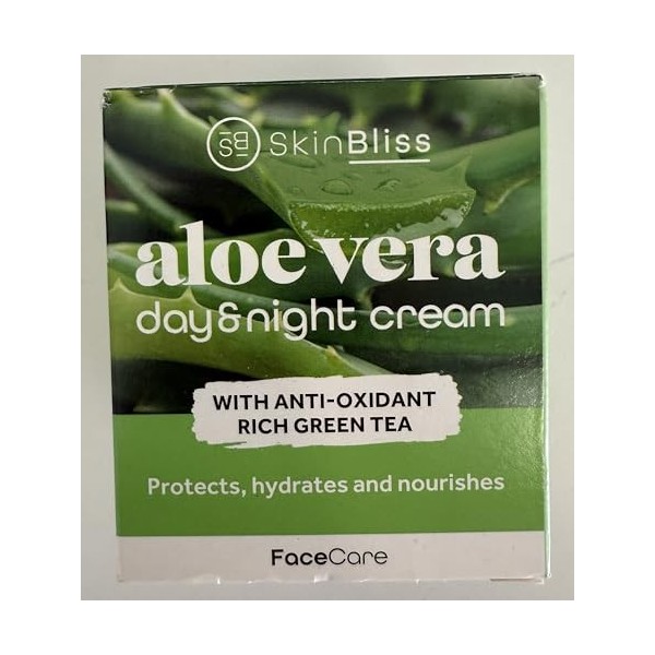 SkinBliss - Aloe Vera - Crème de jour et de nuit - Protège - Hydrate - Nourrit - Avec du thé vert riche et antioxydant.