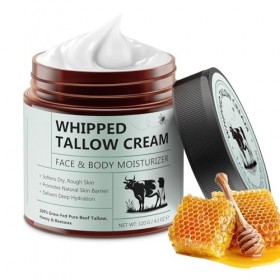 Beef Tallow for Skin, Suif de Bœuf pour les Soins de la Peau, Baume au Suif et au Miel 100% Naturel et Biologique pour le Vis