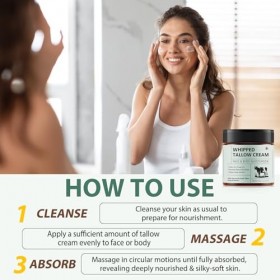 Beef Tallow for Skin, Suif de Bœuf pour les Soins de la Peau, Baume au Suif et au Miel 100% Naturel et Biologique pour le Vis