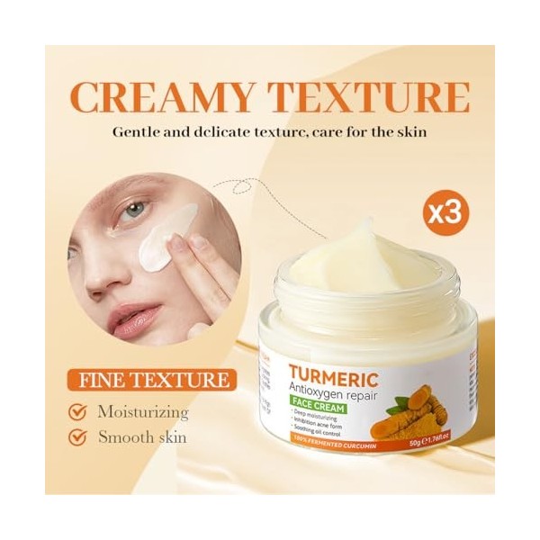 NHPY 2 Pièces Crème Éclaircissant Curcuma Visage, Hydratante, Anti-Rides, Crème Anti-âge Curcuma, Crème Réparatrice Visage, 5