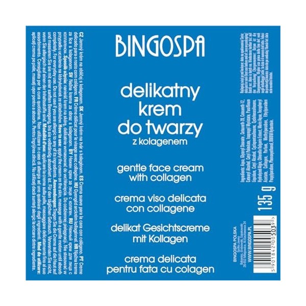 Crème douce pour le visage au collagène 135 g. BINGOSPA