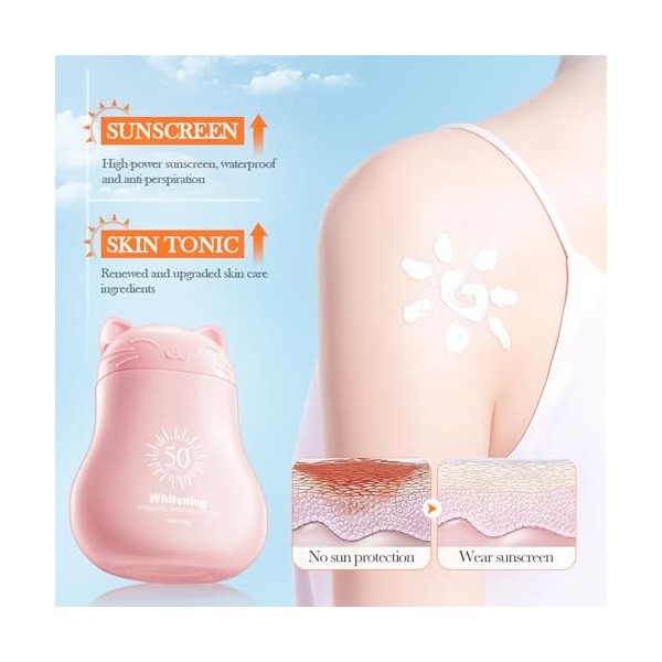Protection solaire blanchissante et hydratante avec effet éclaircissant, crème de jour SPF 50+ contre les taches pigmentaires