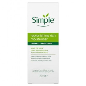 Simple Kind to Skin Replenishing UK’s 1 facial skin care brand* Rich Moisturiser for 12-hour moisturisation 125 ml