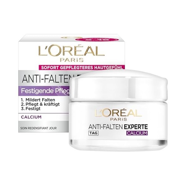 LOréal Paris Feuchtigkeitspflege für das Gesicht, Feuchtigkeitspendende Anti-Aging Tagescreme mit Calcium zur Minderung von 