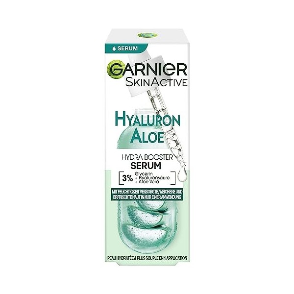 Garnier Sérum Hydratant pour une peau ferme et radieuse, À laloe vera apaisante et à lacide hyaluronique, Skin Active, 30 m