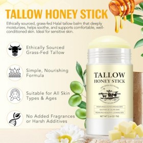 Tallow Creme – 100 % sébum nourri à lherbe + miel sauvage brut | Crème au bœuf Tallow Tallow Naturals | Crème au miel de bœu