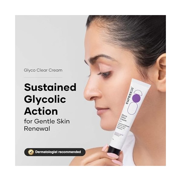 Cureskin Crème Glyco Clear, Crème réparatrice à libération prolongée, Acide glycolique, acides aminés et prébiotiques Crème J...
