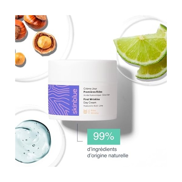 Crème Anti-Rides Hydratante Skinblue - 50 ml – Acide Hyaluronique, Huile de Noisette & Citron Vert – Lisse, Repulpe et Hydrat