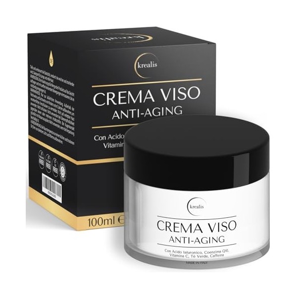 Creme Hydratante Visage 100 ml, Creme Anti Rides Femme et Homme avec Acide Hyaluronique, Coenzyme Q10, Vitamine C Jour et Nui