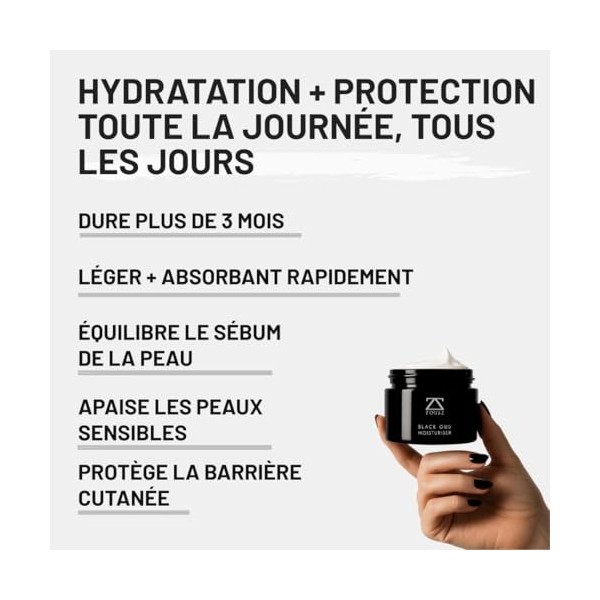ZOUSZ Black Oud Creme hydratante visage pour homme – Soin apaisant à l’aloe vera et acide hyaluronique – Crème quotidienne re...