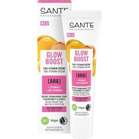 SANTE Naturkosmetik Glow Boost - Crème de jour 3 en 1 nourrissante avec AHA, vitamine F et huile de jojoba bio - Soin hydrata