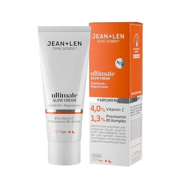 Jean & Len Ultimate Glow Cream, idéal pour tous les types de peau, assure un grain de peau éclatant, avec dérivé de vitamine 