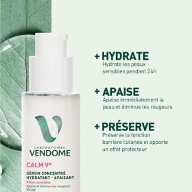 LABORATOIRES VENDÔME - CALM V+ - Serum Visage Concentré Hydratant & Apaisant - Hydratation 24H - Apaise Immédiatement - Dimin...