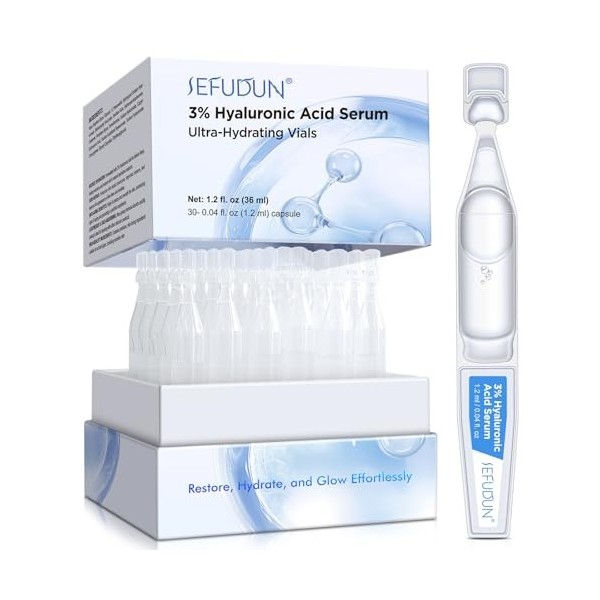 Sérum Visage Anti-Rides & Anti-Âge - 3% Acide Hyaluronique Pur - Serum Visage Hydratant, Repulpant & Lissant Pour Tous Types 