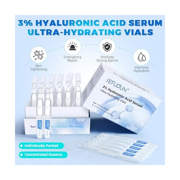 Sérum Visage Anti-Rides & Anti-Âge - 3% Acide Hyaluronique Pur - Serum Visage Hydratant, Repulpant & Lissant Pour Tous Types 