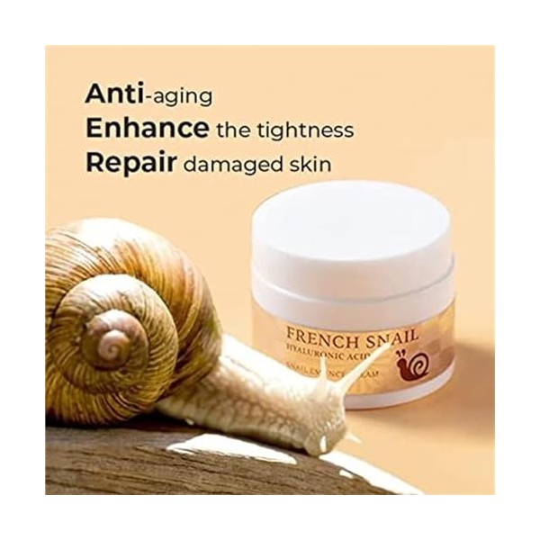 French Snail Repair Cream, Snail Extract Secretion Hyaluronic Acid Moisture Facial Cream, Snail Serum Mask for Natural Skin C...