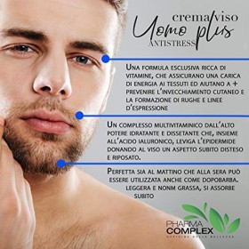 Crème visage pour homme, acide hyaluronique, vitamine A C et fabriquée en Italie, 50 ml, anti-rides, anti-âge, traitement jou