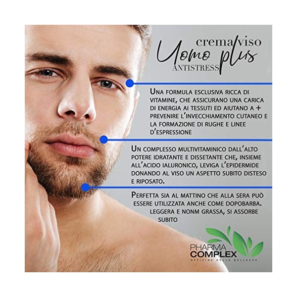 Crème visage pour homme, acide hyaluronique, vitamine A C et fabriquée en Italie, 50 ml, anti-rides, anti-âge, traitement jou