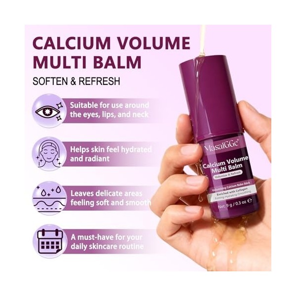 Bâton multi-vert de calcium, Volume Multi-vert de calcium - Stick hydratant et tonifiant au collagène pour le visage, les yeu