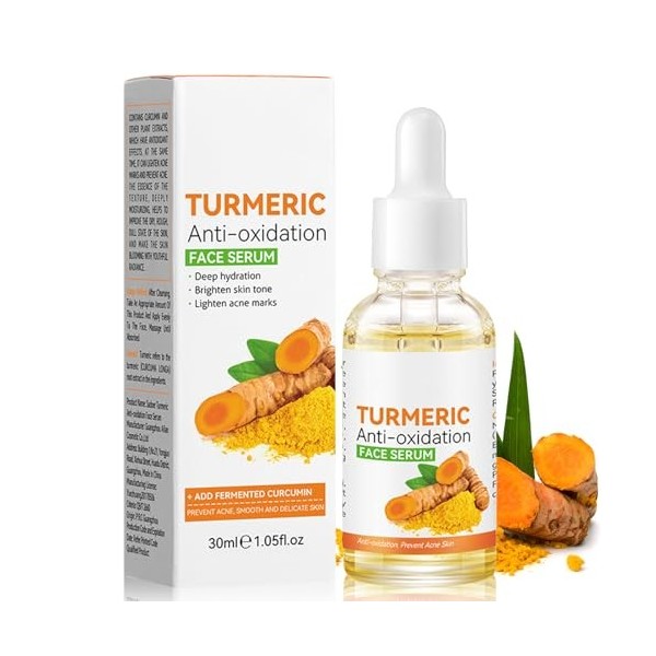 Sérum Anti-Oxydation au Curcuma, Huile de Sérum Correcteur de Taches Sombres, Réduisant les Rides et Éclaircir La Peau, Turme