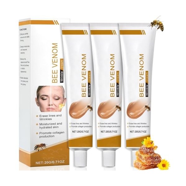 Toivize 3pcs Crème Anti-Rides au Venin dAbeille, Bee Venom Crème Hydratante et Raffermissante Visage et Cou, Soin Anti-Âge p
