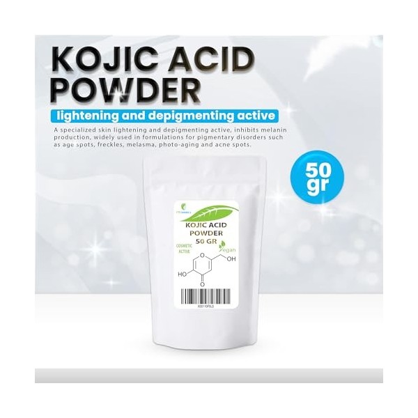 Poudre dacide kojique - 50 Gr - peut être incorporée dans des formulations de soins de la peau conçues pour éclaircir le tei ...