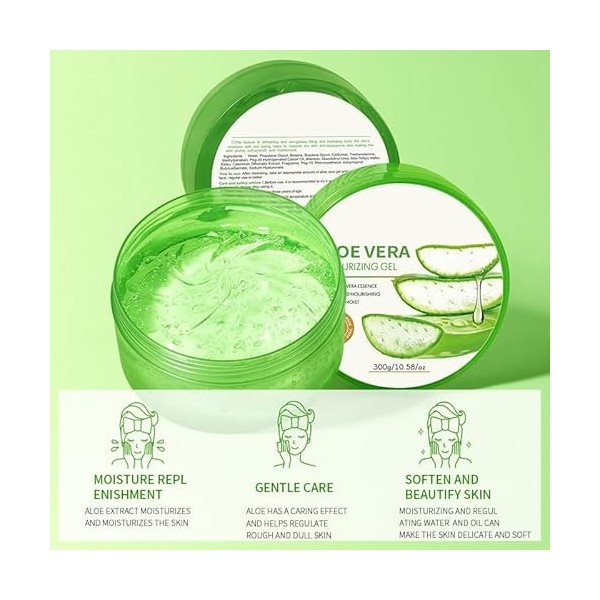Hppsctink Gel daloe vera, 300g gel naturel daloe vera, Apaisant et Nourrissant, hydratant et hydratant, pour le Visage, le 