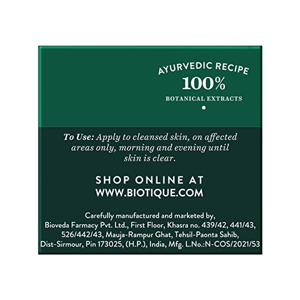 Biotique - Crème correctrice Bio Winter Green pour les boutons dacné, pour peaux grasses et à tendance acnéique, 15 g